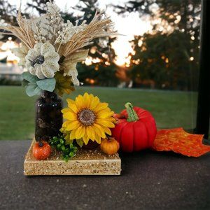 Fall Vase on Wooden Plaque
